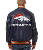 Denver Broncos Navy Blue Leather Varsity Jacket