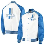 Detroit Lions Clean Up Throwback White And Blue Satin Varsity Jacket