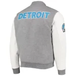 Detroit Lions Heathered White And Grey Wool And Leather Varsity Jacket