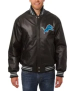 Detroit Lions Jh Design Black Leather Jacket