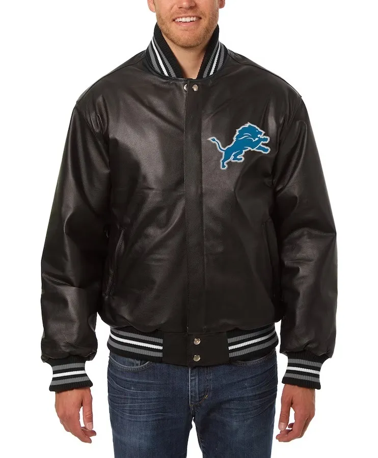 Detroit Lions Jh Design Black Leather Jacket