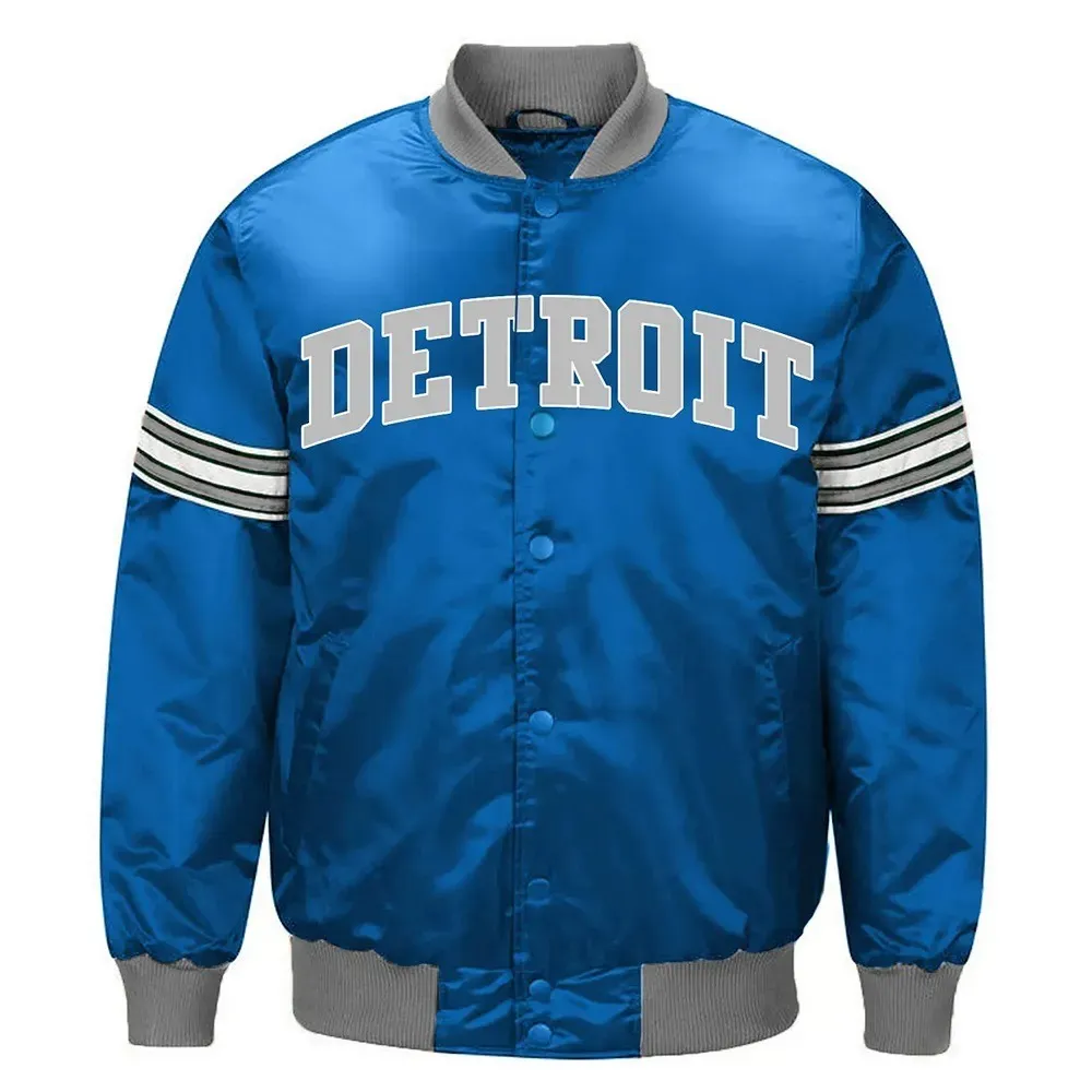 Detroit Lions Striped Blue Full-snap Satin Jacket