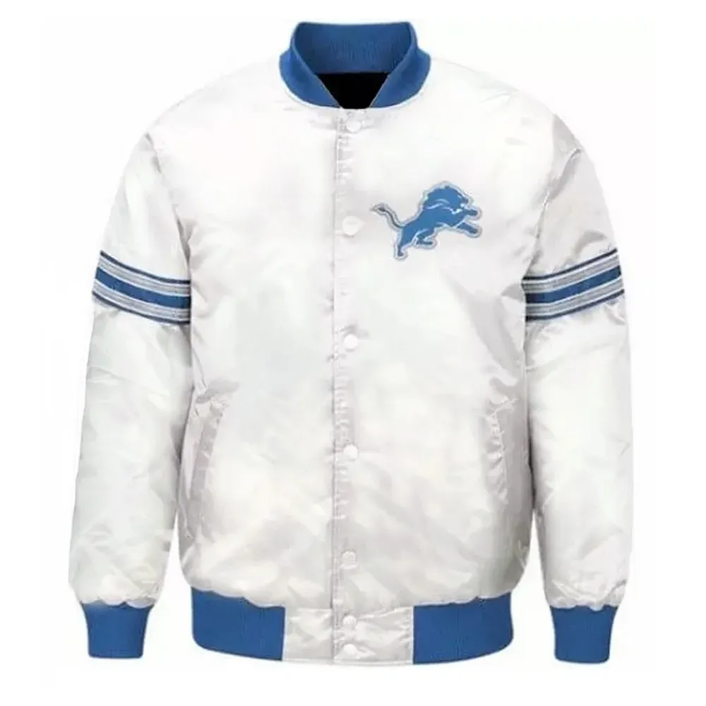 Detroit Lions Striped Bomber Satin Jacket