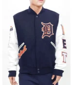 Detroit Tigers Navy Blue and White Letterman Jacket