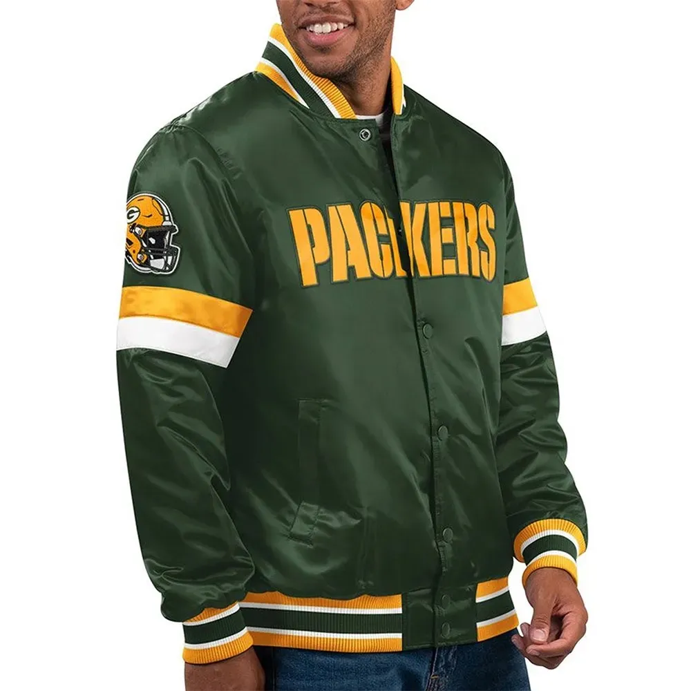 Green Bay Packers Home Game Green Satin Varsity Jacket