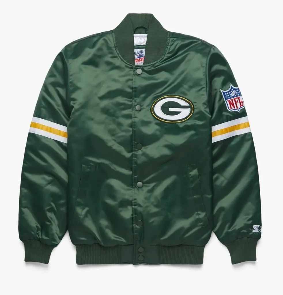 Green Bay Packers Satin Bomber Varsity Jacket