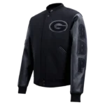 Green Bay Packers Triple Black Logo Varsity Jacket