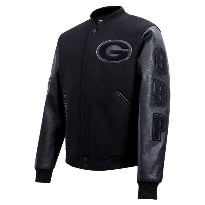 Green Bay Packers Triple Black Logo Varsity Jacket