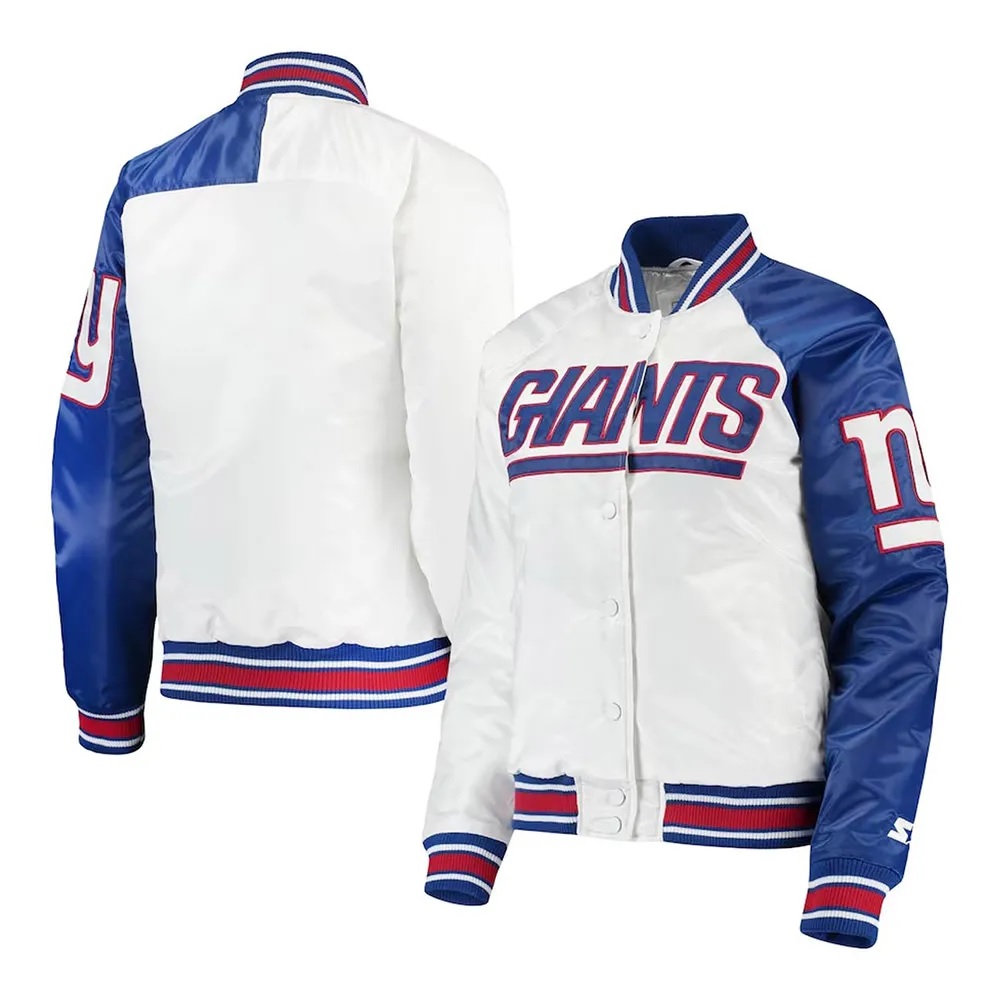 Hometown New York Giants White and Blue Full-Snap Satin Jacket