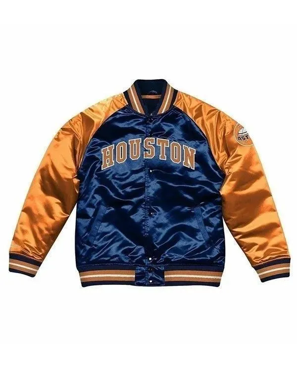 Houston Astros Blue And Orange Satin Varsity Jacket