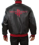 Houston Rockets Black Leather Varsity Jackets1