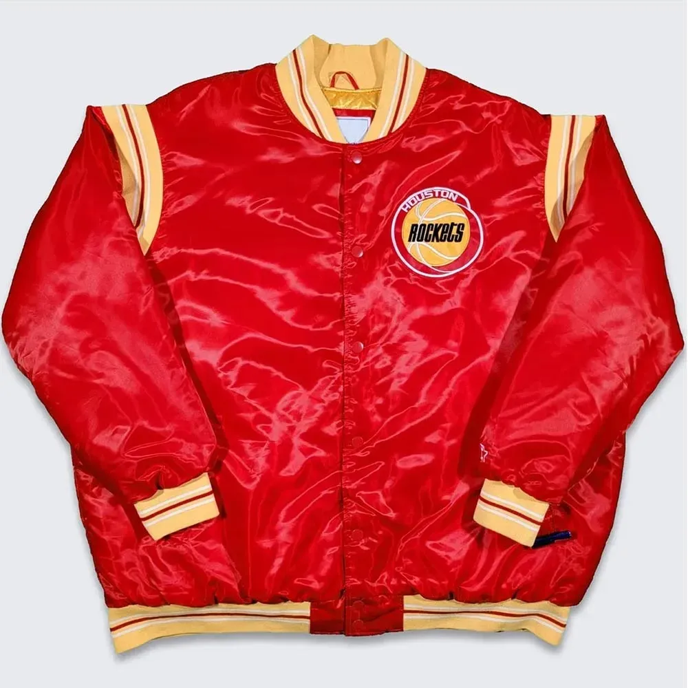 Houston Rockets Teddy Red Varsity Satin Jacket2