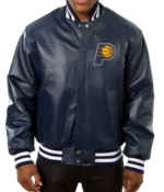 Indiana Pacers Navy Blue Varsity Leather Jacket