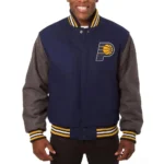 Indiana Pacers Navy Charcoal Varsity Wool Jacket