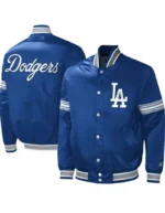 LA Dodgers Midfield Royal Blue Satin Varsity Bomber Jacket