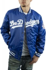 LA Dodgers National Blue Satin Varsity Jacket1