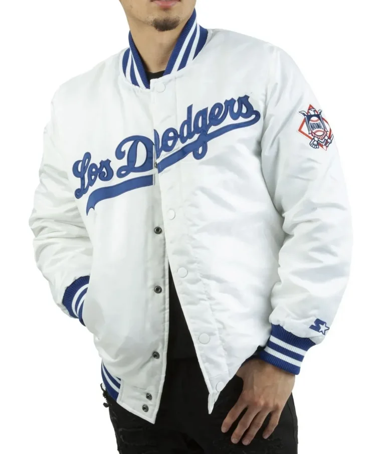 LA Dodgers National Blue Satin Varsity Jacket13