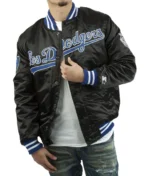 LA Dodgers National Blue Satin Varsity Jacket9