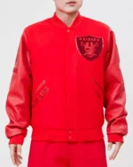 Las Vegas Raiders Classic Triple Red Wool Varsity Jacket