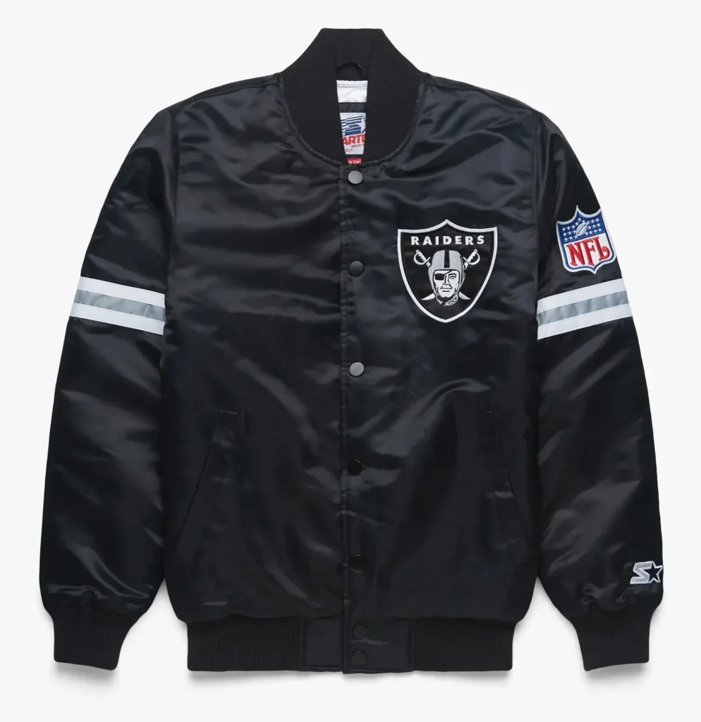 Las Vegas Raiders Striped Black Satin Varsity Jacket