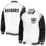 Las Vegas Raiders Throwback Warm Up Pitch White Satin Jacket