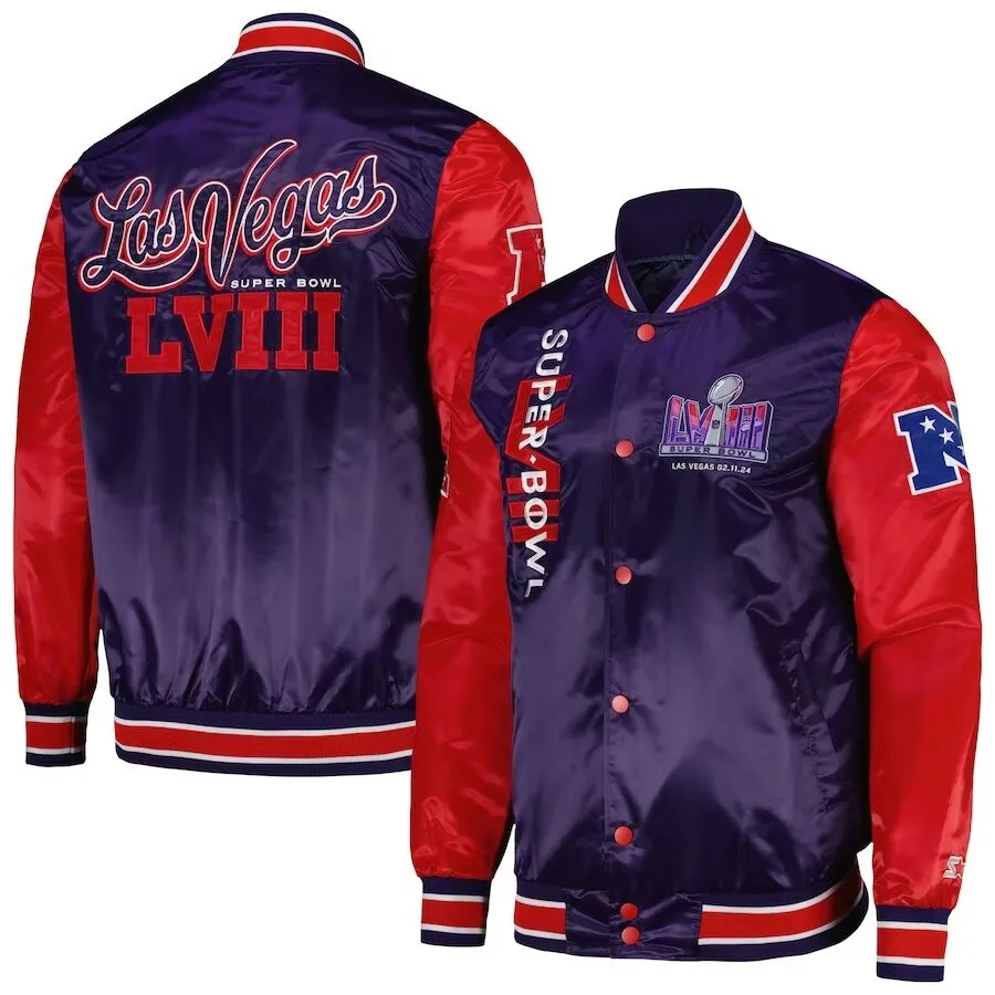 Las Vegas Super Bowl LVIII Purple and Red Satin Jacket