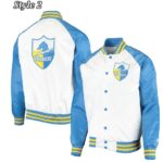 Los Angeles Chargers Renegade Throwback White and Blue Starter Satin Varsity Jackets