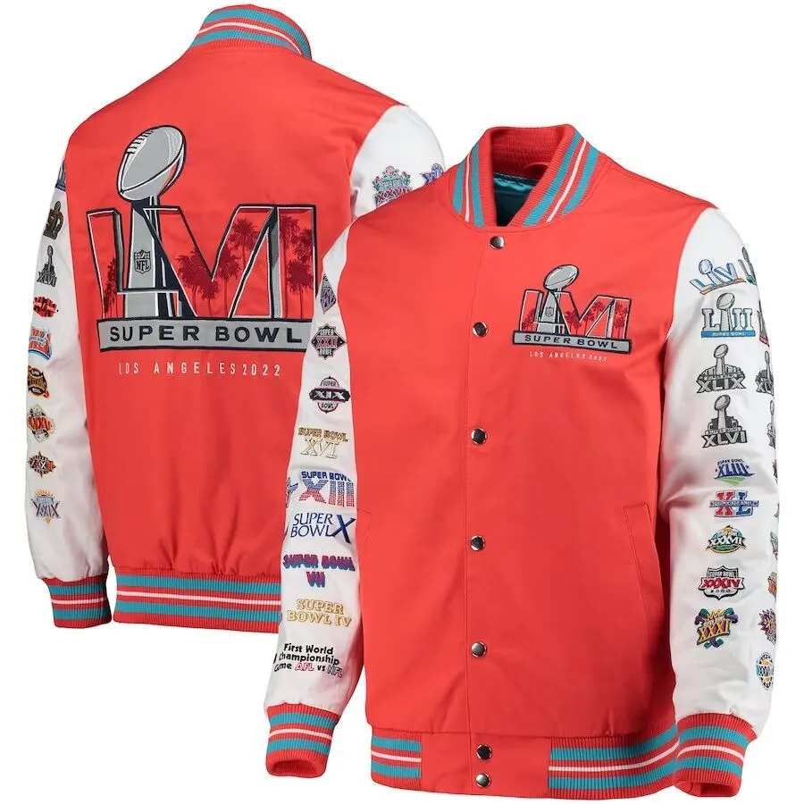 Los Angeles Super Bowl LVI Full-Snap Orange Varsity Jacket