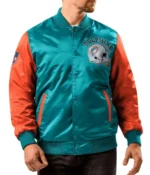 Miami Dolphins Locker Room Throwback Aqua Satin Jacket