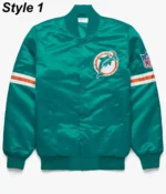 Miami Dolphins Teal Green Satin Bomber Jacket1