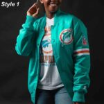 Miami Dolphins Teal Green Satin Bomber Jacket10