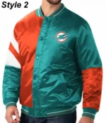 Miami Dolphins Teal Green Satin Bomber Jacket2