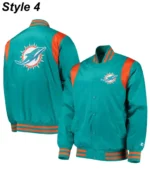 Miami Dolphins Teal Green Satin Bomber Jacket4