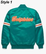 Miami Dolphins Teal Green Satin Bomber Jacket7