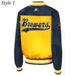 Milwaukee Brewers Gold and Navy Varsity Satin Jacket3