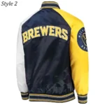 Milwaukee Brewers Gold and Navy Varsity Satin Jacket4