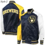 Milwaukee Brewers Gold and Navy Varsity Satin Jacket6