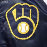 Milwaukee Brewers Gold and Navy Varsity Satin Jacket8