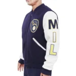 Milwaukee Brewers Navy Blue and White Letterman Varsity Jacket