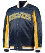 Milwaukee Brewers The Ace Full-Snap Satin Navy Jackets