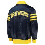 Milwaukee Brewers The Captain II Navy Blue Satin Full-Zip Varsity Jacket