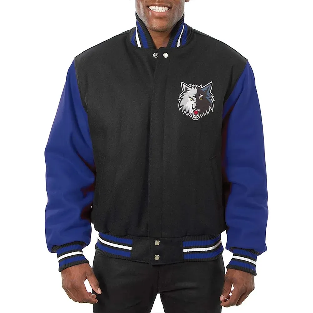 Minnesota Timberwolves Domestic Black and Royal Wool Jacket