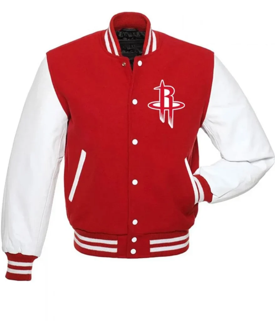 NBA Houston Rockets Letterman Red and White Jacket