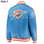 NBA Oklahoma City Thunder Orange and Blue Satin Starter Varsity Jacket