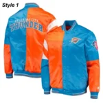 NBA Oklahoma City Thunder Orange and Blue Satin Starter Varsity Jackets