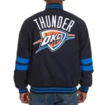 NBA Oklahoma City Thunder Striped Varsity Full-Snap Navy Wool Jacket