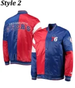 NBA Philadelphia 76ers Royal Blue and Red Varsity Jacket