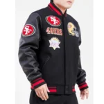 NFL San Francisco 49ers Mashup Black Varsity Wool And Leather Full-zip Jacket