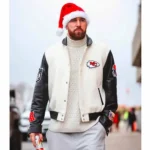 NFL Travis Kelce Kansas City Chiefs Varsity White and Black Jacket