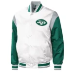 NY Jets Throwback Warm Up Pitch Varsity Satin Jackets